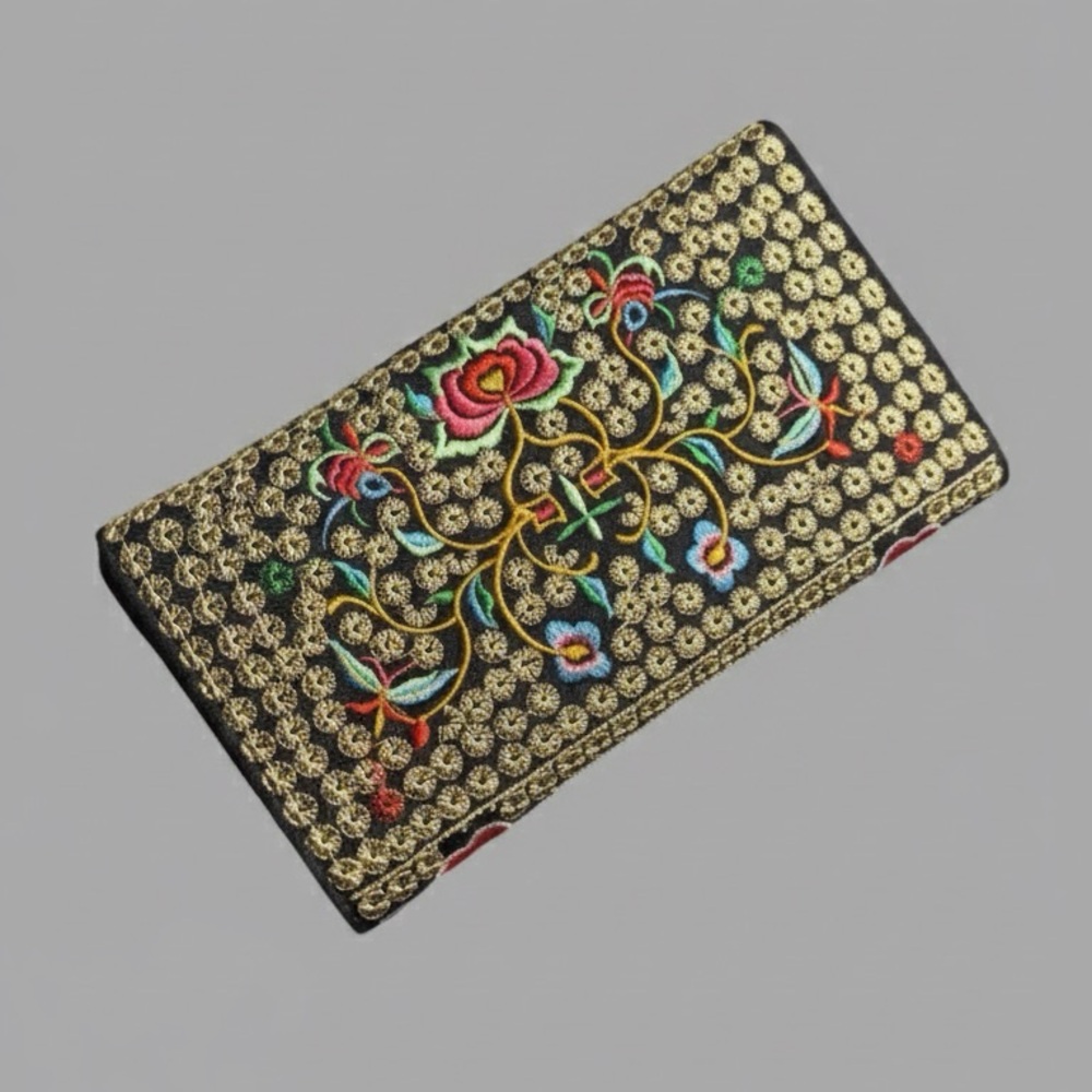 Floral Embroidered Clutch - Black and Red - Picture 2 of 3